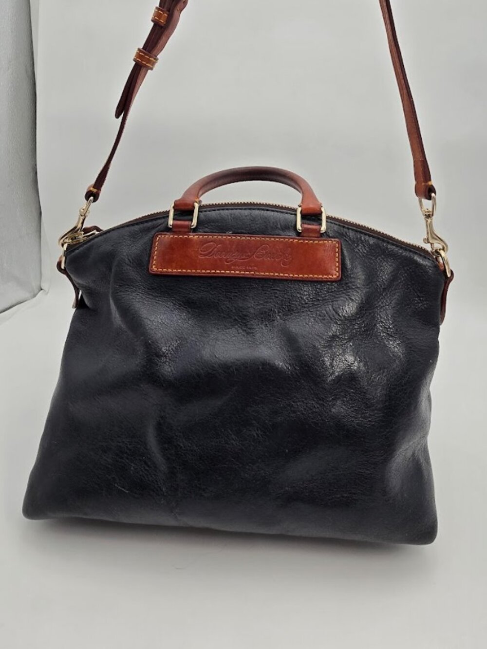 Dooney & Bourke Navy Leather Domed Satchel Bag Florentine Vacchetta Dillen II
